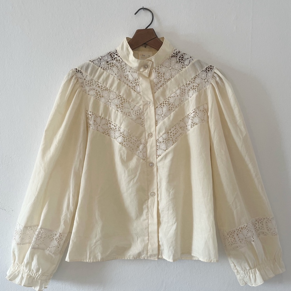 Vintage Lace Victorian-Style Blouse | Union-Made in Canada | Cream